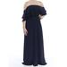 CALVIN KLEIN Womens Navy Tiered Flounce Gown Short Sleeve Off Shoulder Full-Length Evening Dress Size 4