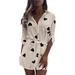 Jocestyle Women Heart Printed Half Sleeve Shirt Dress Lapel Neck Dress (Apricot 3XL)