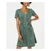 Rosie Harlow Womens Green Faux Suede Short Sleeve V Neck Above The Knee Fit + Flare Dress Size XXS