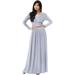 KOH KOH Long Sleeve Modest Fall Winter Evening Flowy Empire Waist Full Floor Length Cocktail Formal V-Neck Tall Maxi Dress Gown Abaya For Women Gray Grey XX-Large US 18-20 NT021