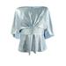 Adrianna Papell Women's Petite Metallic Capelet Peplum Top (8P, Silver Blue)