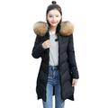 Mnycxen Women Outerwear Fur Hooded Coat Long Cotton-Padded Zipper Jackets Pocket Coats