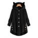 Lyinloo Women Button Coat SolidTops Hooded Pullover Loose Sweater Blouse Plus Size Black XXL