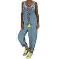 One Opening Women Loose Denim Jeans Lace-Up Pants Overalls Straps Trousers