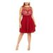 LOVE SQUARED Womens Red Embroidered Lace Floral Sleeveless Illusion Neckline Above The Knee Fit + Flare Cocktail Dress Size 3X