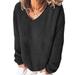 Womens Autumn Casual Long Sleeve V Neckline Pullover Tops Ladies Plush Jumpers