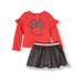 Minnie Mouse Long Sleeve Minnie Mouse Ruffle Top and Plaid Skirt, 2pc Outfit Set (Toddler Girls)