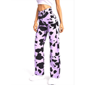 Women's Cow Printed Denim Pants High Waist Straight Leg Vintage Trousers Y2K Tie Dyed Loose Pant