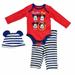 Disney Outfit Infant Boys Red Mickey Mouse Bodysuit Shirt Pants & Hat Set 6-9m