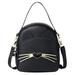 Zewfffr Women PU Leather Crossbody Messenger Bag Cute Cat Shoulder Backpack (Black)