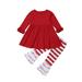 Cathery Baby GirlsRuffle Long Sleeve Dress Stripe Legging Pants (2-3 T, Red)