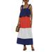 Womenâ€™s Summer Sleeveless Casual Dress Patchwork Color Block Strappy Ruffled Loose Maxi Dress Sundress