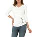 Allegra K Women's Buttons Decor V Neck 3/4 Sleeve Solid Blouse Knitted Ruched Top
