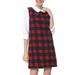 Allegra K Junior's Contrast Peter Pan Collar Long Sleeve Check Shift Dress Red L