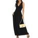 Women's Summer Sundress Plain Maxi Dress Casual V-Neck Sleeveless Party Cocktail Dresses With Pockets