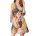 Allegra K Women's V Neck Tie Design Tropical Leaf Print Dress