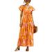 UKAP Women Holiday Beach Summer Dress Bardot Button Waistband Floral Printed Boho Long Dresses S-XXL Orange S(US 2-4)