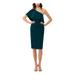 XSCAPE Womens Green Ruffled Sleeveless Asymmetrical Neckline Below The Knee Body Con Cocktail Dress Size 2P