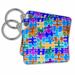 3dRose Blue Violet Green Yellow Puzzle Pieces - Key Chains, 2.25 by 2.25-inch, set of 2