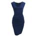 MBJ WDR1186 Womens Cowl Neck Sleeveless Pleats Detail Dress S NAVY