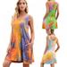 Novobey Womens Paisley Printed Sleeveless Casual Loose T-Shirt Dress Swing Tunic Top Tie Dye Printed