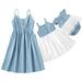 Colofity Mother Daughter Mommy and Me Family Matching Dresses Blue Sleeveless Sundress for Women Baby Girls