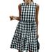 UKAP Women Casual T-Shirt Summer Dresses Plaid Printed Bohemian Dress Swing Boho Sundress Sleeveless with Stitching Black M=US 6-8