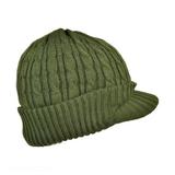 Cable Knit Visor Beanie Hat - ONE SIZE FITS MOST - Olive Green