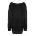 Women Lantern Sleeve Off Shoulder Sweater Dress, Oblique Shoulder Solid Color Knitted Dress