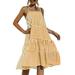 Sexy Dance Women's Plaid Print Swing Dress Sleeveless Round Neck Stitching Tunic Flowy Dress Knee Length Yellow XL=US 14