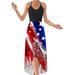 New Women's Digital Print Back Cross Halter Dress Sleeveless Irregular Maxi Dress