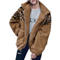 Selfieee Women's Coat Casual Lapel Fleece Fuzzy Faux Shearling Zipper Warm Winter Oversized Outwear Jackets 20735 Brown Leopard Medium