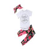 Seyurigaoka Seyurigaoka Toddler Baby Girls Short Sleeve Bodysuits Long Pants and Headband Outfits 3Pcs Set