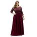 Ever-Pretty Women's Plus Size Elegant 3/4 Sleeve Maxi Mother of the bride Dresses 06832 Burgundy US22