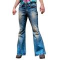 CVLIFE Mens Vintage 70s Bell Bottom Jeans Retro Mid Rise Flare Denim Bell Bottoms Male Stretch Wide Leg Blue Denim Jeans