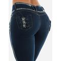 Womens Juniors Levanta Cola Skinny Jeans - Dark Blue Denim Pants - Booty Lifting Low Rise Jeans 10174O