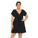 Colisha Womens Sexy Plus Size Backless Dress Short Sleeve V-Neck Belted High Waist Midi Dress with Drawstring Relax Fit Lounge Dress