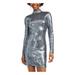 B DARLIN Womens Gray Sequined Cut Out Long Sleeve Mock Short Body Con Cocktail Dress Size 0