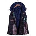 Jocestyle Women Floral Print Fleece Jacket Vest Sleeveless Warm Hooded Coat (Navy S)