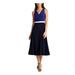 RALPH LAUREN Womens Navy Zippered Color Block Sleeveless V Neck Below The Knee Fit + Flare Party Dress Size 0