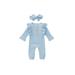 Infant Round Neck Long Sleeve Solid Color Jumpsuit Climb Soft Romper+Hairband Two-piece Set Spring Baby Girl Boys' Cotton One-Piece Coverall Cute Ribbed Fall Outfit (0-18M)