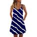 UKAP Women Stripe Nightgown Casual Sleeveless Nightshirt V Neck Pleated Swing Dress Loose Lounge Pajamas Sleep Dress