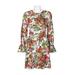 London Times Pleated Crew Neck Circular Flounce Sleeve Flutter Floral Print Polyester Dress-SOFT WHITE ROSE