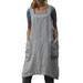 UKAP Casual Beach Kaftan for Women Vintage Fashion Pockets A Line Pinafore Cotton Linen Overall Apron Dress Gray S(US 2-4)