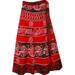 Bright Red Long Indian Cotton Wrap Skirt Batik Printed in Red Black