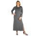 24seven Comfort Apparel Long Sleeve Side Slit Fitted Black Plus Size Maxi Dress, P0116008, Made in USA
