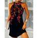 Women's Summer Crewneck Halter Dress Print Sleeveless Dress Vintage Hollow Out Mini Dress