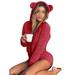 Ladies Cute Long Sleeve Rompers Bear Ears Descor Hoodies Fluffy Playsuit Ladies Cute Long Sleeve Sleepwear Cozy Shorts with Hooded Jumpsuits for Juniors Womens