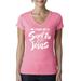 Raised on Sweet Tea and Jesus Humor Southern Womens Inspirational/Christian Slim Fit Junior V-Neck Tee, Hot Pink, Medium