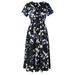 Avamo Women's Summer Boho Dress Short Sleeve Chiffon V-Neck Dress Floral Short Cocktail Evening Party Skater Dress Beach Sundress